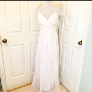 Calvin Klein white flowing strapless gown